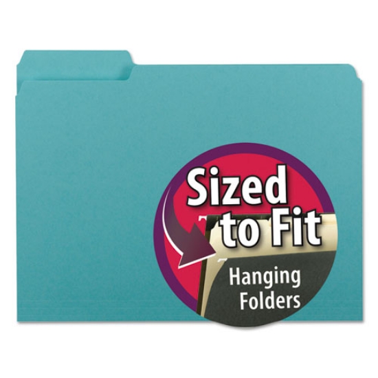 Picture of Interior File Folders, 1/3-Cut Tabs: Assorted, Letter Size, 0.75" Expansion, Aqua, 100/Box