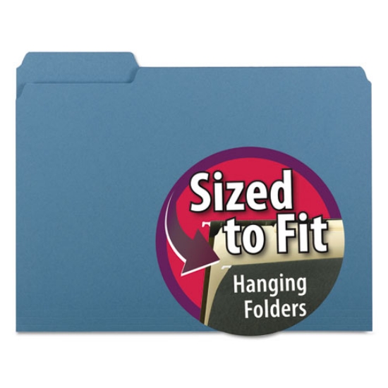 Picture of Interior File Folders, 1/3-Cut Tabs: Assorted, Letter Size, 0.75" Expansion, Blue, 100/Box