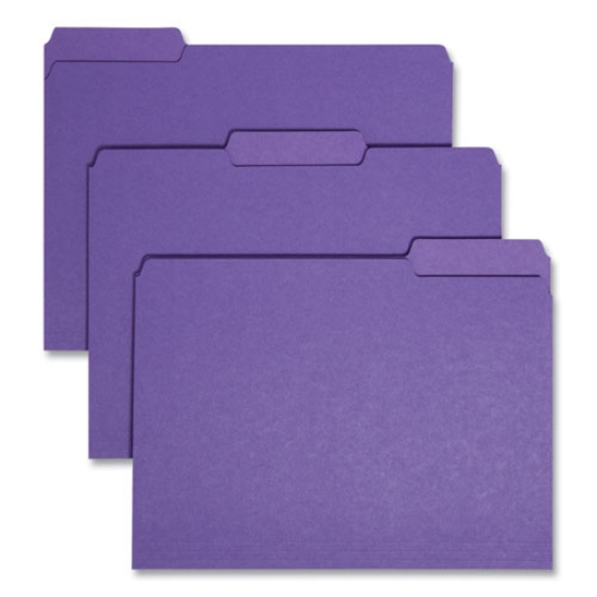 Picture of Interior File Folders, 1/3-Cut Tabs: Assorted, Letter Size, 0.75" Expansion, Purple, 100/Box