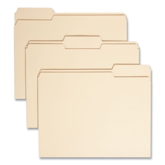 Picture of 100% Recycled Manila Top Tab File Folders, 1/3-Cut Tabs: Assorted, Letter Size, 0.75" Expansion, Manila, 100/Box