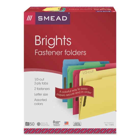 Picture of Top Tab Colored Fastener Folders, 0.75" Expansion, 2 Fasteners, Letter Size, Assorted Colors, 50/Box