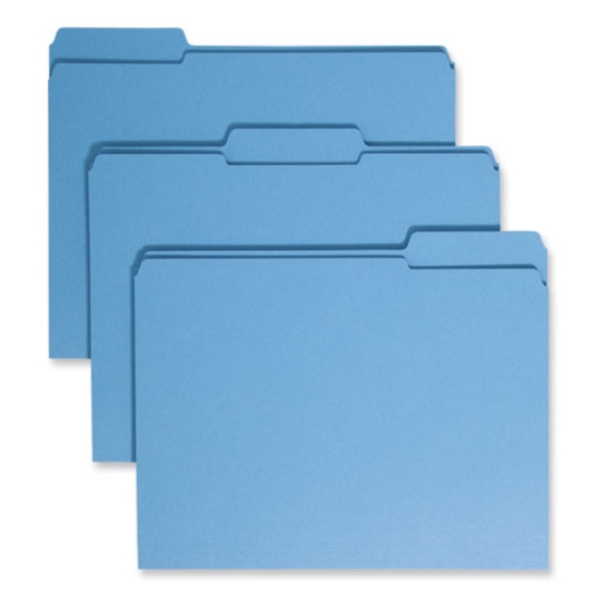 Picture of Reinforced Top Tab Colored File Folders, 1/3-Cut Tabs: Assorted, Letter Size, 0.75" Expansion, Blue, 100/Box