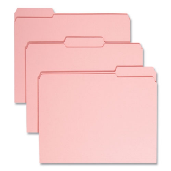 Picture of Reinforced Top Tab Colored File Folders, 1/3-Cut Tabs: Assorted, Letter Size, 0.75" Expansion, Pink, 100/Box