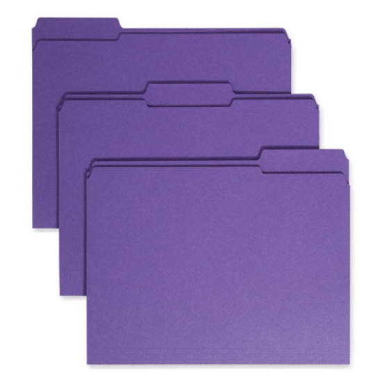 Picture of Reinforced Top Tab Colored File Folders, 1/3-Cut Tabs: Assorted, Letter Size, 0.75" Expansion, Purple, 100/Box