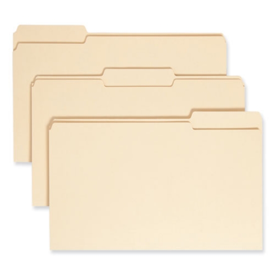 Picture of 100% Recycled Manila Top Tab File Folders, 1/3-Cut Tabs: Assorted, Legal Size, 0.75" Expansion, Manila, 100/Box