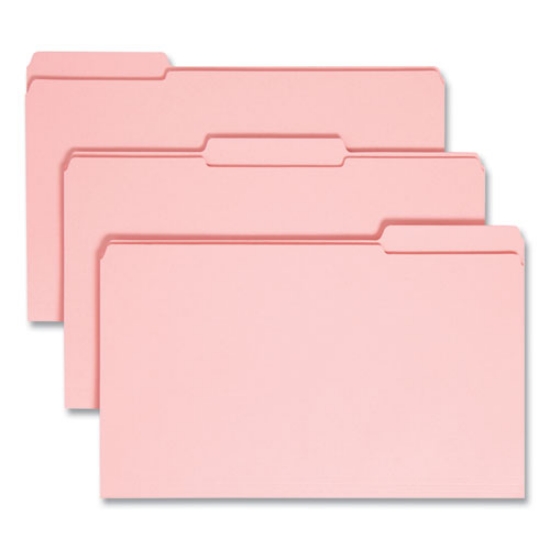 Picture of Reinforced Top Tab Colored File Folders, 1/3-Cut Tabs: Assorted, Legal Size, 0.75" Expansion, Pink, 100/Box