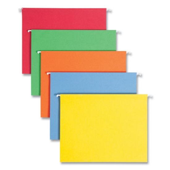 Picture of Colored Hanging File Folders with 1/5 Cut Tabs, Letter Size, 1/5-Cut Tabs, Assorted Bright Colors, 25/Box