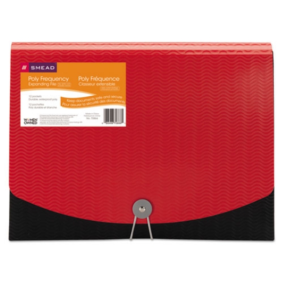 Picture of 12-Pocket Poly Expanding File, 0.88" Expansion, 12 Sections, Cord/Hook Closure, 1/6-Cut Tabs, Letter Size, Black/Red