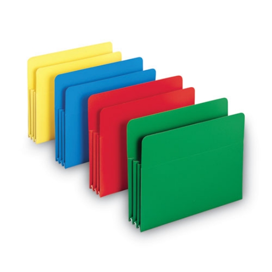 Picture of Poly Drop Front File Pockets, 3.5" Expansion, Letter Size, Assorted Colors, 4/Box