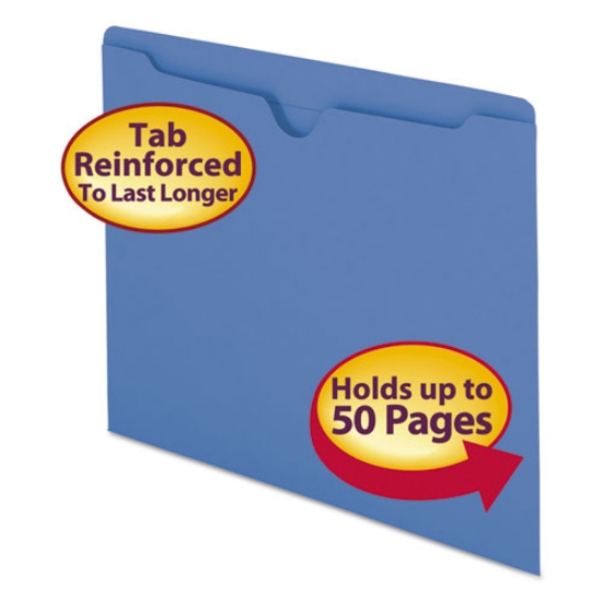 Picture of Colored File Jackets With Reinforced Double-Ply Tab, Straight Tab, Letter Size, Blue, 100/box