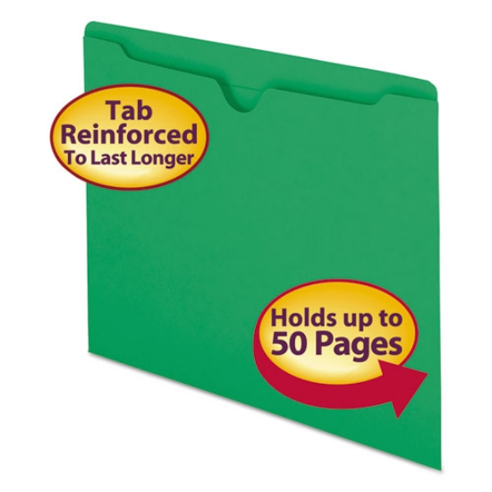 Picture of Colored File Jackets With Reinforced Double-Ply Tab, Straight Tab, Letter Size, Green, 100/box