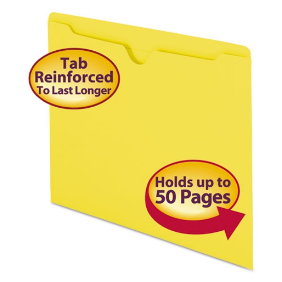 Picture of Colored File Jackets With Reinforced Double-Ply Tab, Straight Tab, Letter Size, Yellow, 100/box