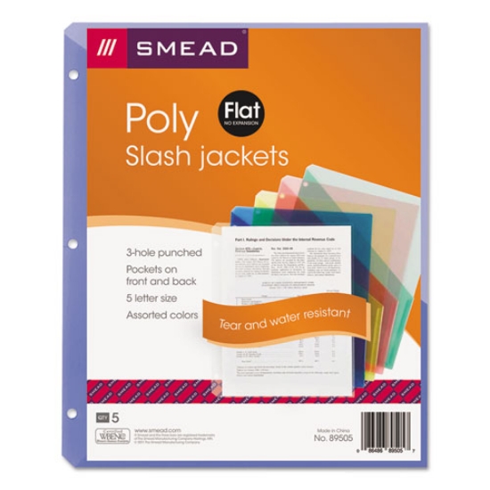 Picture of Organized Up Poly Slash Jackets, 2-Sections, Letter Size, Assorted Colors, 5/pack