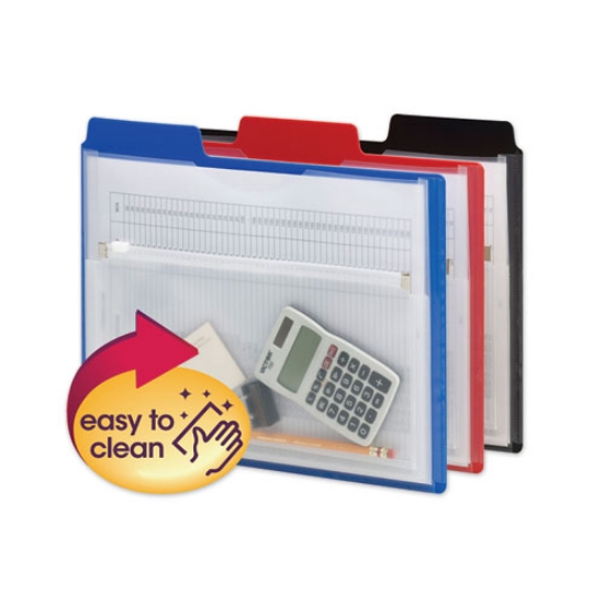 Picture of Poly Project Organizer With Zip Pouch, 2-Sections, 1/3-Cut Tab, Letter Size, Assorted Colors, 3/pack