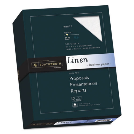 Picture of 25% Cotton Linen Business Paper, 91 Bright, 24 lb Bond Weight, 8.5 x 11, White, 500/Ream