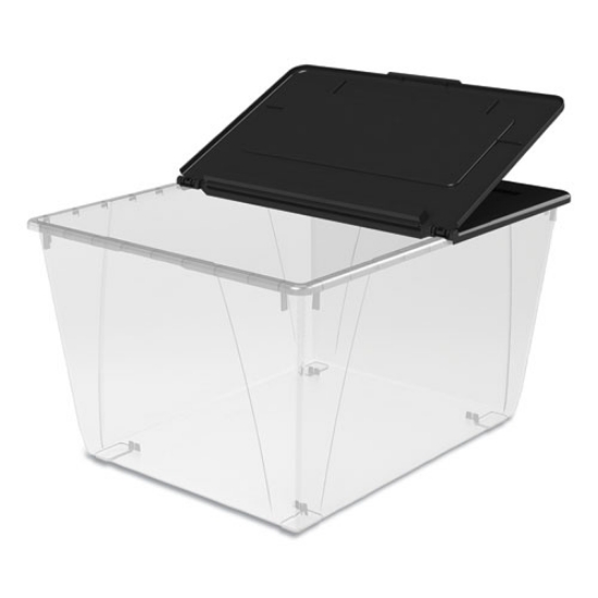 Picture of Storage Tote, 16 Gal, 22.7" X 18.25" X 12.86", Clear/black