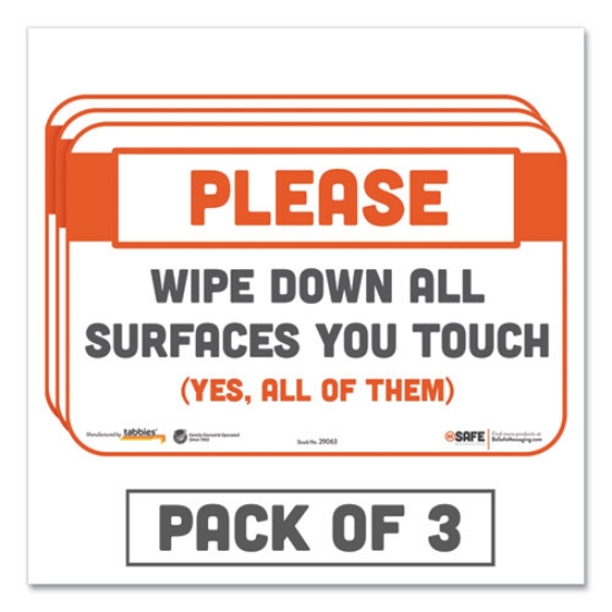 Picture of Besafe Messaging Repositionable Wall/door Signs, 9 X 6, Please Wipe Down All Surfaces You Touch, White, 3/pack