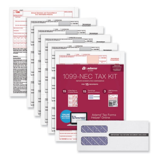 Picture of 1099-NEC Online Tax Kit, Fiscal Year: 2023, Five-Part Carbonless, 8.5 x 3.66, 3 Forms/Sheet, 15 Forms Total