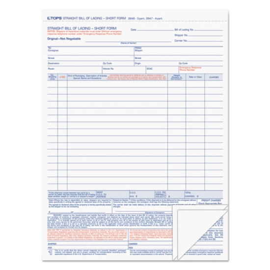 Picture of Bill of Lading, Three-Part Carbonless, 8.5 x 11, 50 Forms Total