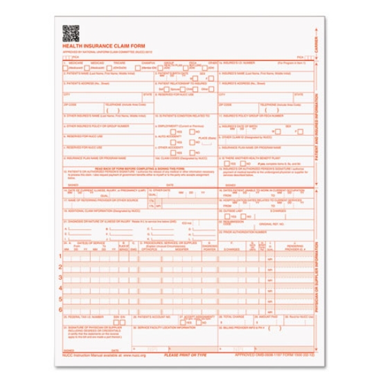 Picture of CMS-1500 Medicare/Medicaid Forms for Laser Printers, One-Part (No Copies), 8.5 x 11, 500 Forms Total