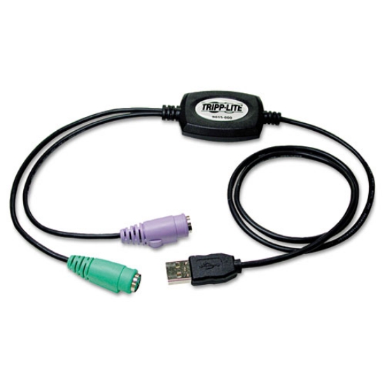 Picture of USB to PS/2 Adapter for Keyboard and Mouse, USB-A Male to (2) PS/2 Female, 18"