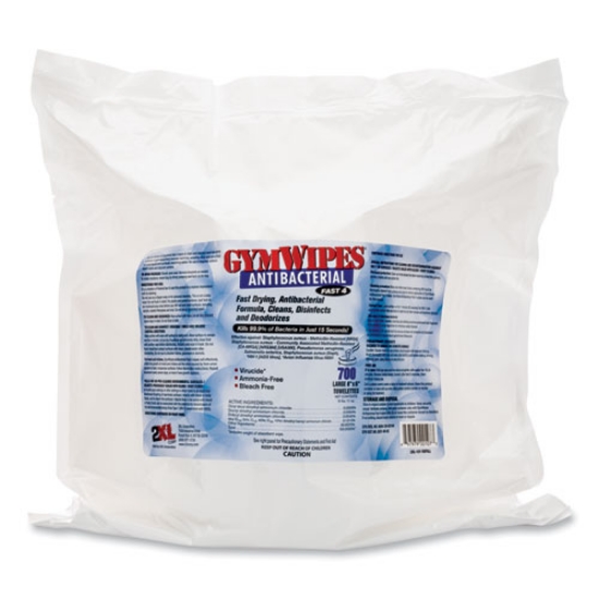 Picture of Antibacterial Gym Wipes Refill, 1-Ply, 6 x 8, Unscented, White, 700 Wipes/Pack, 4 Packs/Carton