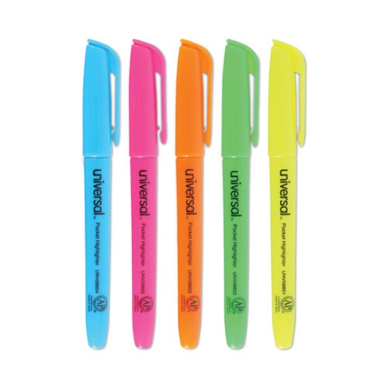 Picture of Pocket Highlighters, Assorted Ink Colors, Chisel Tip, Assorted Barrel Colors, 5/set