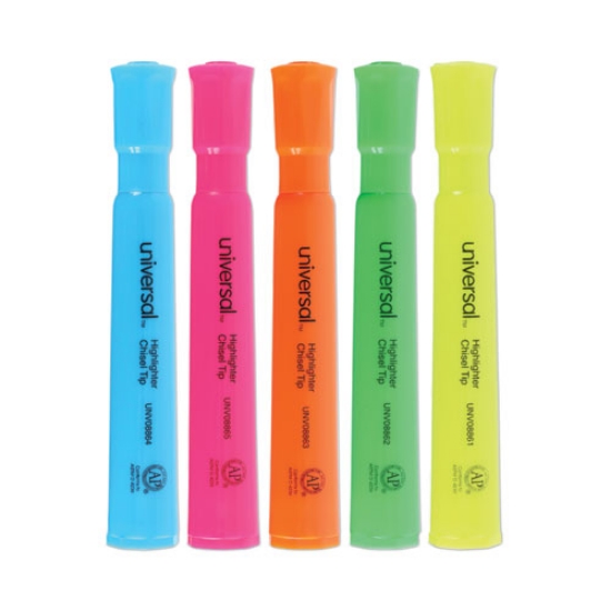 Picture of Desk Highlighters, Assorted Ink Colors, Chisel Tip, Assorted Barrel Colors, 5/set