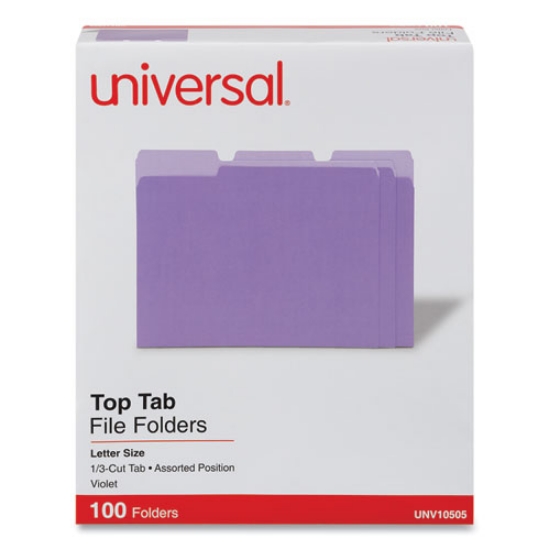 Picture of Deluxe Colored Top Tab File Folders, 1/3-Cut Tabs: Assorted, Letter Size, Violet/Light Violet, 100/Box