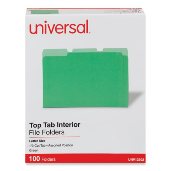 Picture of Interior File Folders, 1/3-Cut Tabs: Assorted, Letter Size, 11-pt Stock, Green, 100/Box