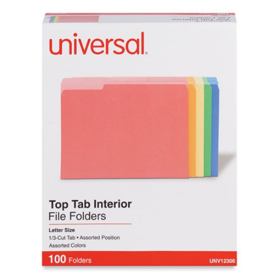 Picture of Interior File Folders, 1/3-Cut Tabs: Assorted, Letter Size, 11-pt Stock, Assorted Colors, 100/Box