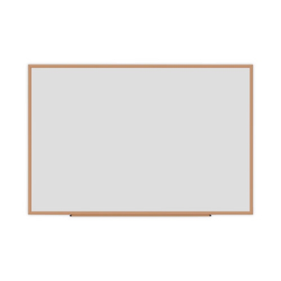 Picture of deluxe melamine dry erase board, 72 x 48, melamine white surface, oak fiberboard frame