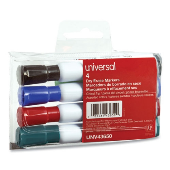 Picture of Dry Erase Marker, Broad Chisel Tip, Assorted Colors, 4/set