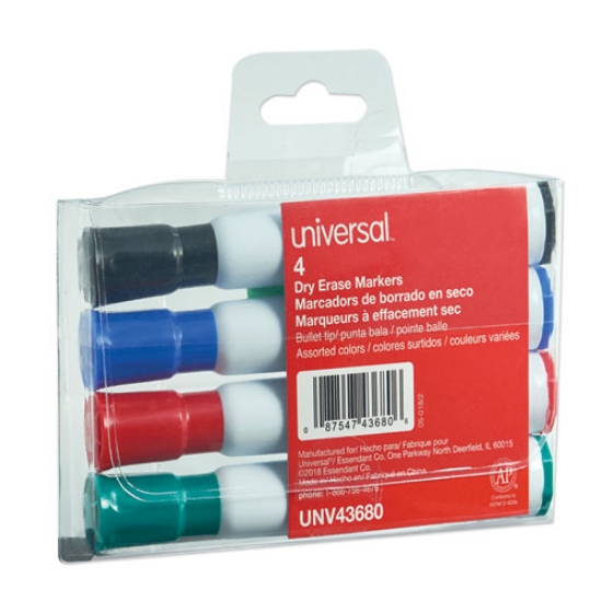Picture of Dry Erase Marker, Medium Bullet Tip, Assorted Colors, 4/set