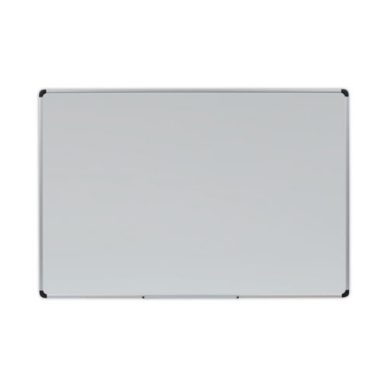 Picture of deluxe porcelain magnetic dry erase board, 72 x 48, white surface, silver/black aluminum frame