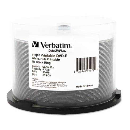 Picture of DVD-R DataLife Plus Printable Recordable Disc, 4.7 GB,16x, Spindle, White, 50/Pack