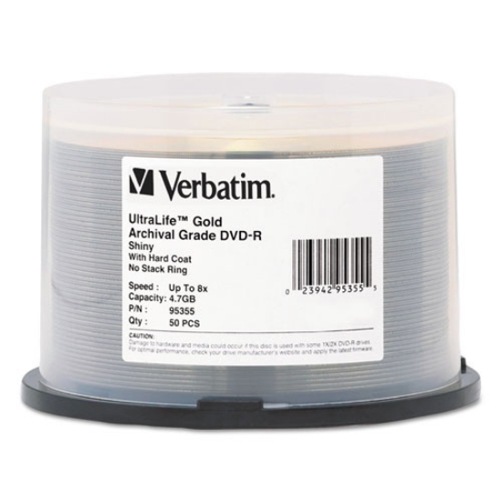 Picture of UltraLife Gold Archival Grade DVD-R, 4.7 GB, 16x, Spindle, Gold, 50/Pack