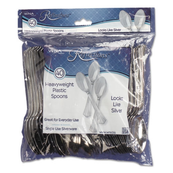Picture of Reflections Heavyweight Plastic Utensils, Spoon, Silver, 6 1/4", 40/pack