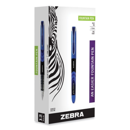Picture of Fountain Pen, Fine 0.6 mm, Blue Ink, Black/Blue Barrel, 12/Pack