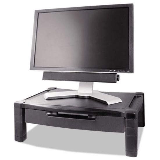 Picture of Wide Deluxe Two-Level Monitor Stand With Drawer, 20" X 13.25" X 3" To 6.5", Black, Supports 50 Lbs