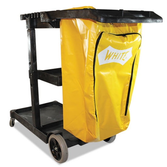 Picture of Janitorial Cart, Plastic, 3 Shelves, 1 Bin, 20.5" x 48" x 38", Yellow