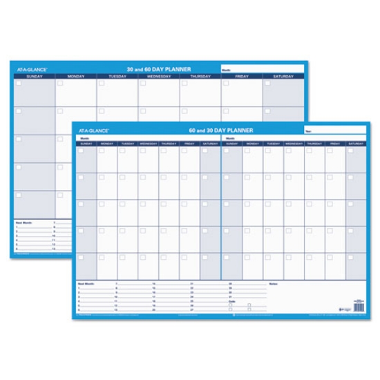 Picture of 30/60-Day Undated Horizontal Erasable Wall Planner, 36 X 24, White/blue Sheets, Undated