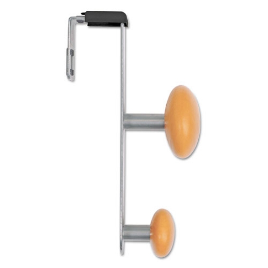 Picture of cubicle garment peg, 2-hook, 1.2 x 1.38 x 7.9, wood, metallic gray, 1.5 lb capacity