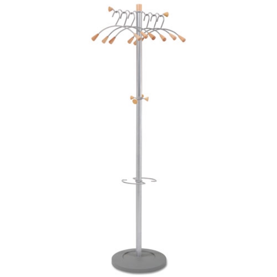 Picture of Wavy Coat Tree, Six Hangers/Two Knobs/Four Hooks, 18.88w x 14d x 68.5h, Silver/Wood