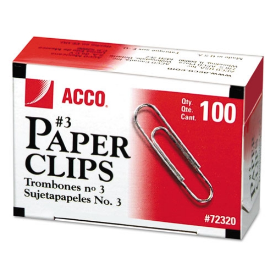 Picture of Paper Clips, #3, Smooth, Silver, 100 Clips/Box, 10 Boxes/Pack