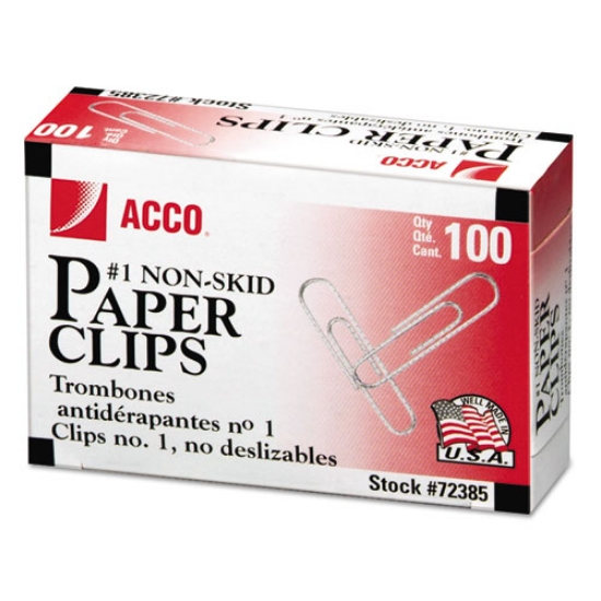 Picture of Paper Clips, #1, Nonskid, Silver, 100 Clips/Box, 10 Boxes/Pack