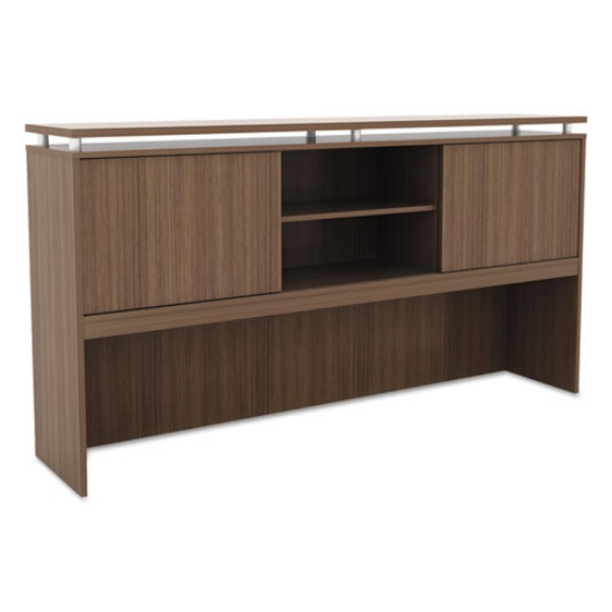 Picture of Alera Sedina Series Hutch With Sliding Doors, 72w X 15d X 42.5h, Modern Walnut