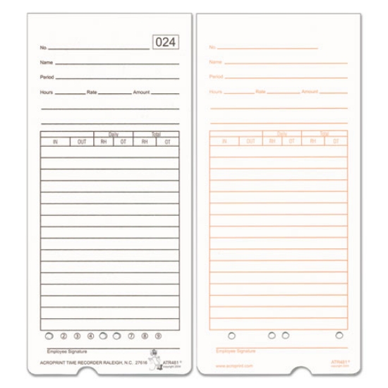 Picture of Time Clock Cards For Acroprint Atr480, Two Sides, 7.5 X 3.35, 50/pack