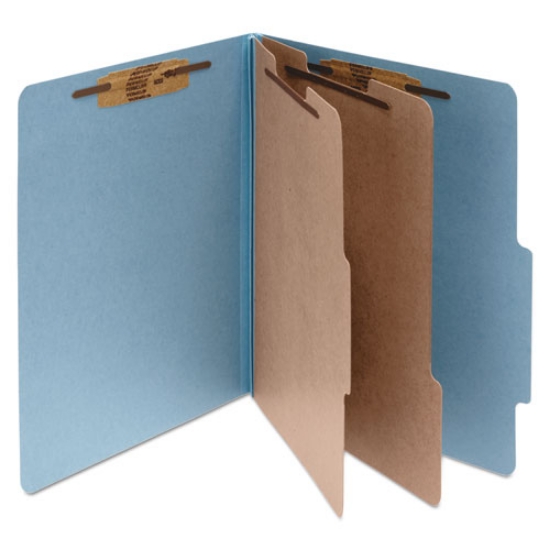 Picture of Pressboard Classification Folders, 3" Expansion, 2 Dividers, 6 Fasteners, Letter Size, Sky Blue Exterior, 10/Box