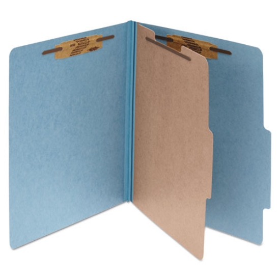 Picture of Pressboard Classification Folders, 2" Expansion, 1 Divider, 4 Fasteners, Letter Size, Sky Blue Exterior, 10/Box